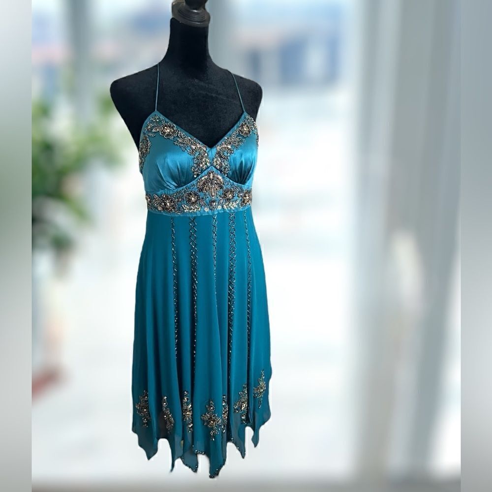 SUE WONG Nocturne Y2K Hand Beaded Midi Slip Dress Silk Woodland Fairy Size 6 - Picture 9 of 17